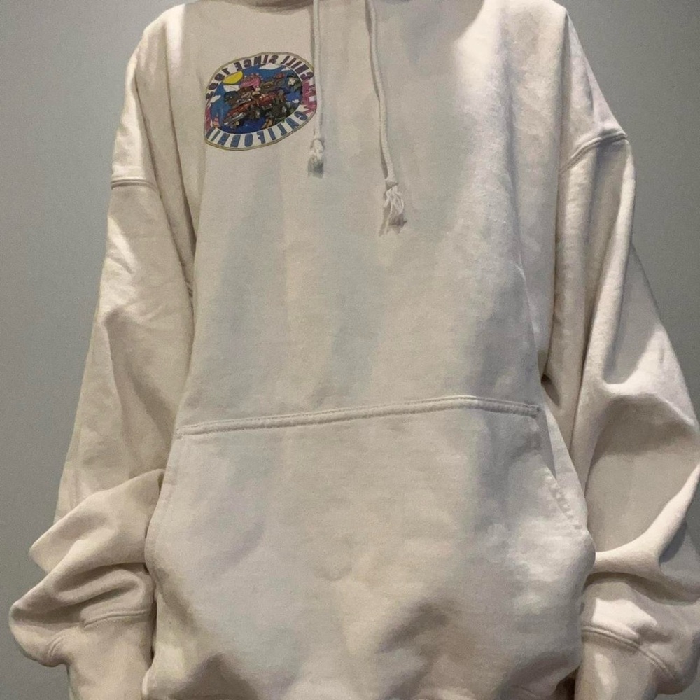 Brandy Melville Cream Hoodie with Graphic Patch